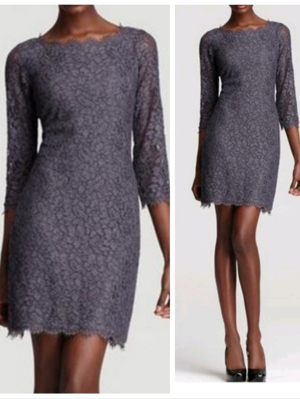 Diane Von Furstenberg $348 Zarita Lace Mini Dress Gray Women's 10 Celebrity Fav